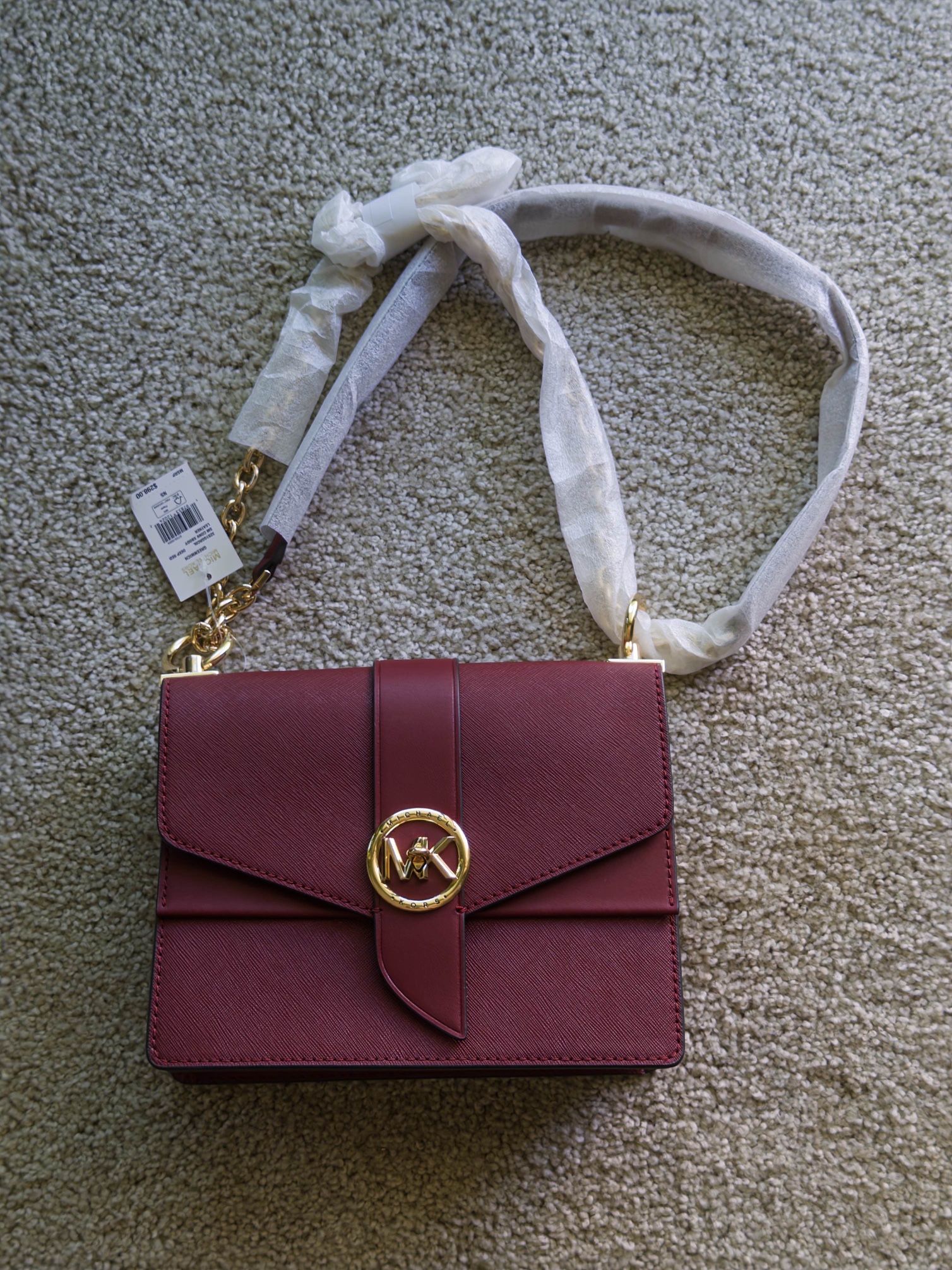 Michael Kors Greenwich Small Saffiano Leather Crossbody Bag - Burgundy Color - handbag