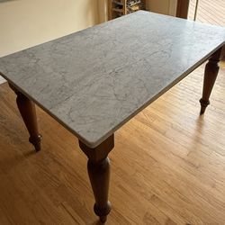 60” X 38”  White/Gray Marble Top Kitchen Dining Table For Sale