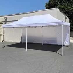 (NEW) $220 Heavy-Duty EZ Popup Canopy 10x20’ with (2 Sidewalls) Outdoor Gazebo, Carry Bag 