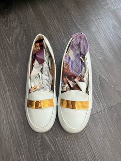 White with accent gold loafers
