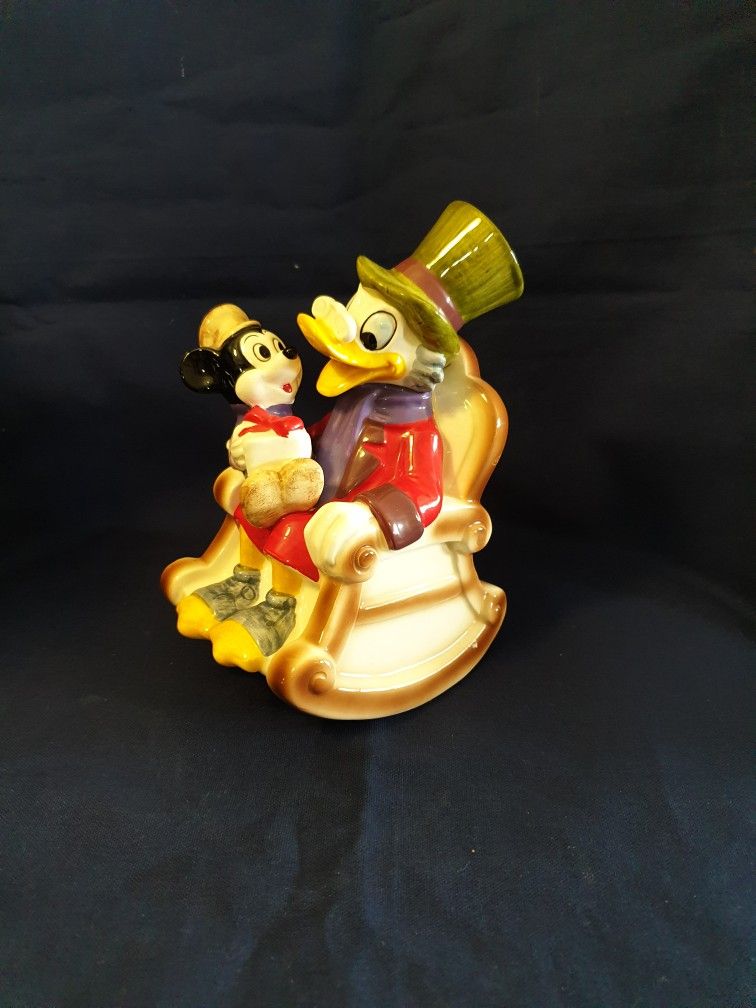 Disney Christmas Carol Scrooge And Little Tim Musical Ceramic Figurine