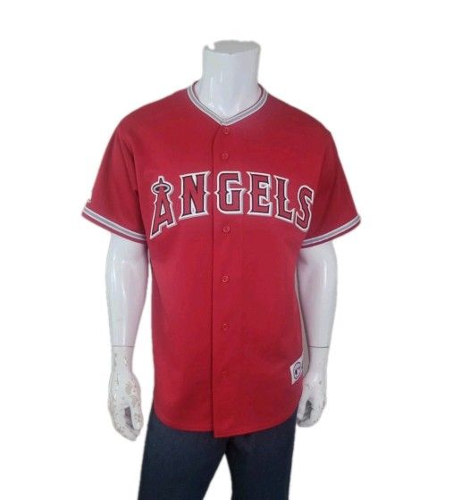 Anaheim Angels Baseball Sewn MLB Majestic Vintage Blank Jersey Size L Red Mint