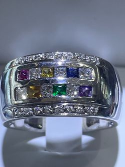 2 ct Rainbow Sapphires and Diamonds Platinum All Natural Handmade Band Ring size 9, NEW on SALE 50%OFF