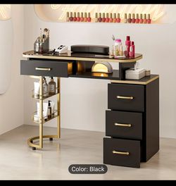 Luxury Black Nail Manicure Table with Storage – Brand New