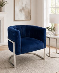 Navy Blue Velvet Accent Chair with Chrome Frame