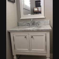 White Vanity  30 Inches Wide Faucet And Mirror 