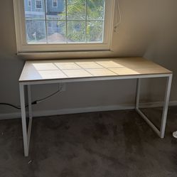Modern Light Wood Desk With White Metal Frame