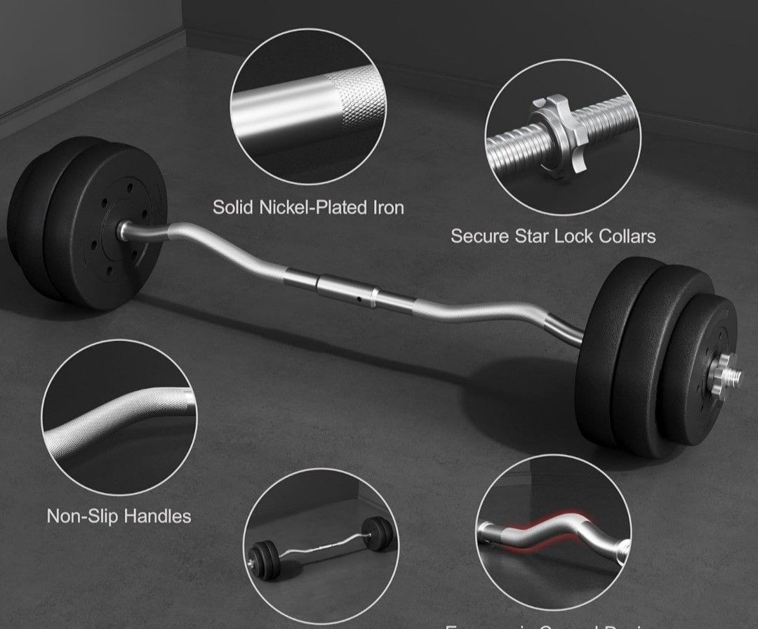 Barbell Set - Olympic Curl Bar & Weights ( 55LB, ) with Chrome Finish & Black Color 614903