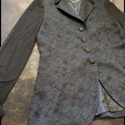 Vintage Korean Black Blazer Suit Jacket With Floral Patterns, Unique Buttons And Chiffon-like Sleeves Size Small