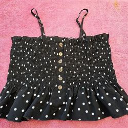 Women's Girls Polka Dots Shirred Crop Tank Top Black/White Size M/M