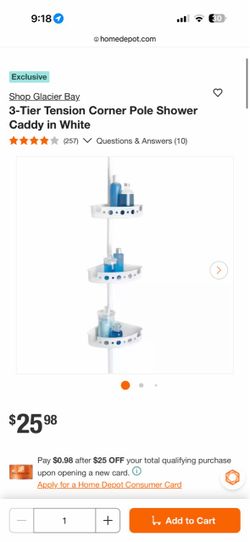 Shop Glacier Bay. 3-Tier Tension Corner Pole Shower Caddy in White