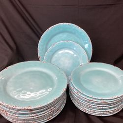 Mellulino 2 New York Crackle Aqua Melamine Plates 