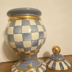Mackenzie Childs Royal Blue Check Canister 