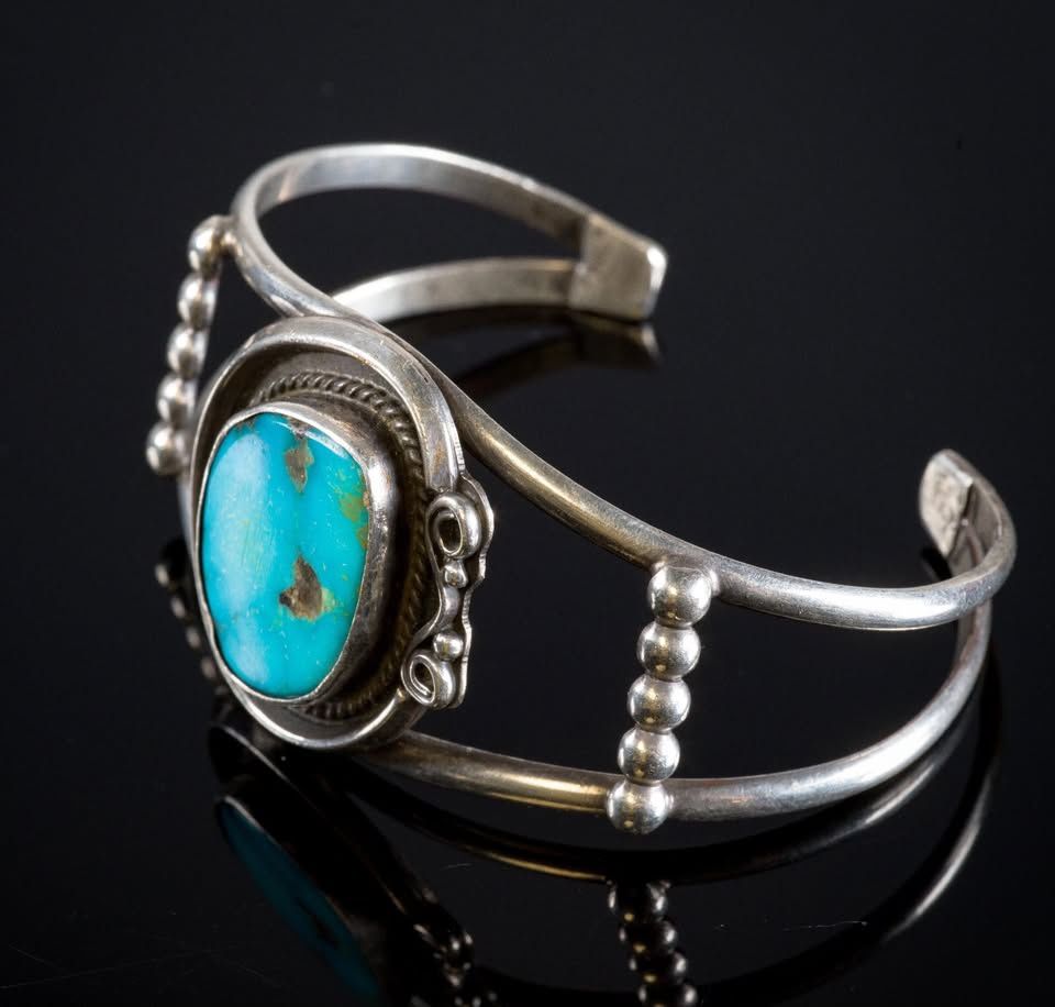 Vintage Navajo Sterling Silver Turquoise Cuff Bracelet 24g Size 6.5" Signed