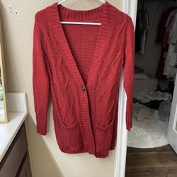 Red Cardigan With Chunky Buttons