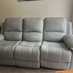 Storm Aqua Leather Reclining Sofa – Like New – $225 OBO