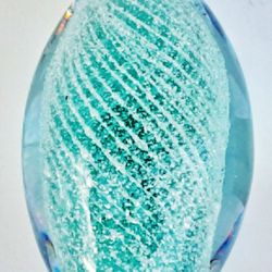 McM Murano GREEN art glass Paperweight 3" H Egg shaped Midcentury Beauty