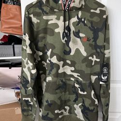 Mens VOLCOM Vamo Pull Over Fleece Hoodie-Camo-Size Medium