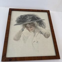 Framed Picture Cover Of Harrison Fishers 1903 Story “Danger” Signed 13x15”