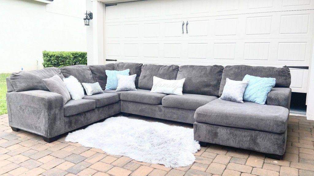Grey U Shaped Family Size Sectional
