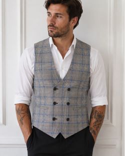 Twisted Tailor Jose Double Breasted Plaid Waistcoat 42R Wool Blend Turkey
