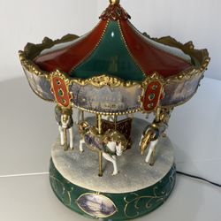 Thomas Kinkade Light-up Moving Carousel Vintage Christmas Scenes 2004