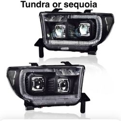 Pair Of Black Headlights Led For Toyota Tundra Or Sequoia 