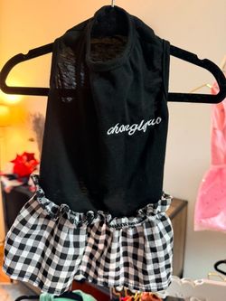 SMALL: Black and white gingham ruffle dog dress