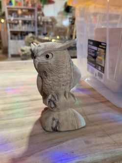 Hand-Carved Wooden Owl Figurine