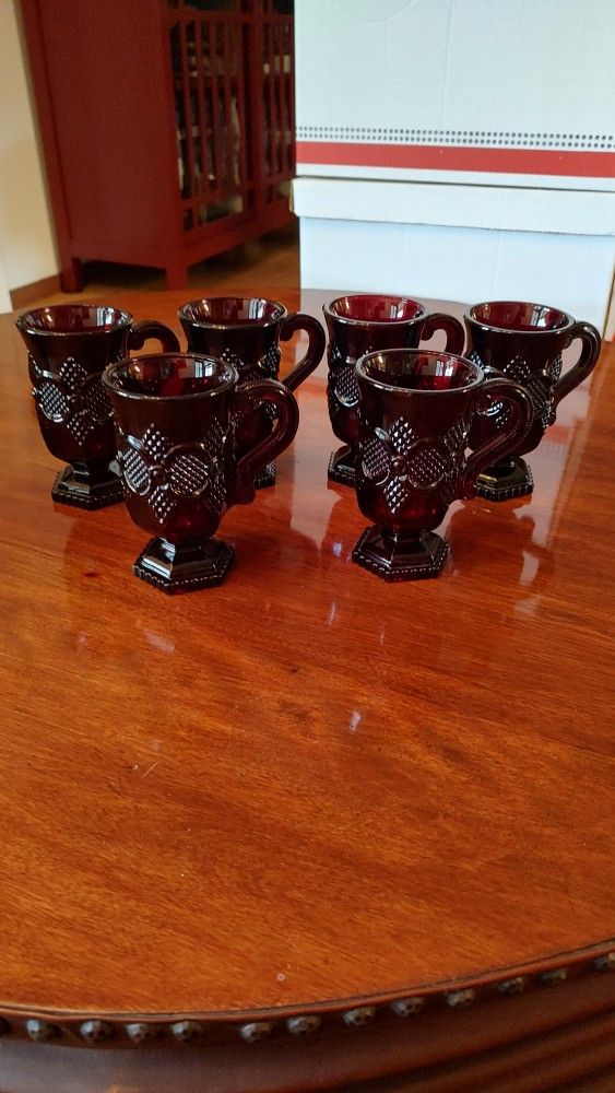 Avon 1876 Cape Cod Ruby Red Footed Bistro Mugs-Set of 6