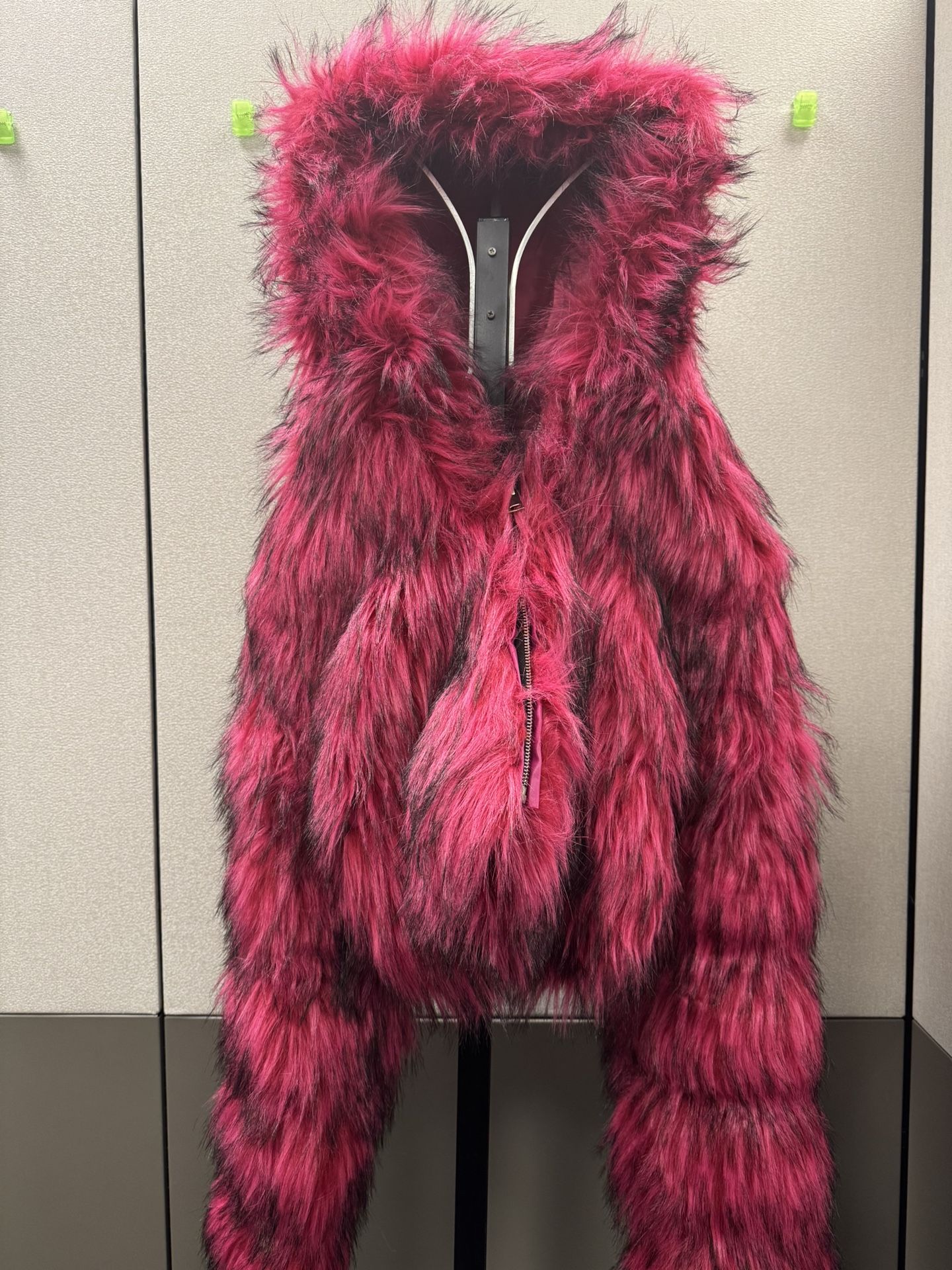 Azalea Wang Hot Pink Cropped Faux Fur Jacket
