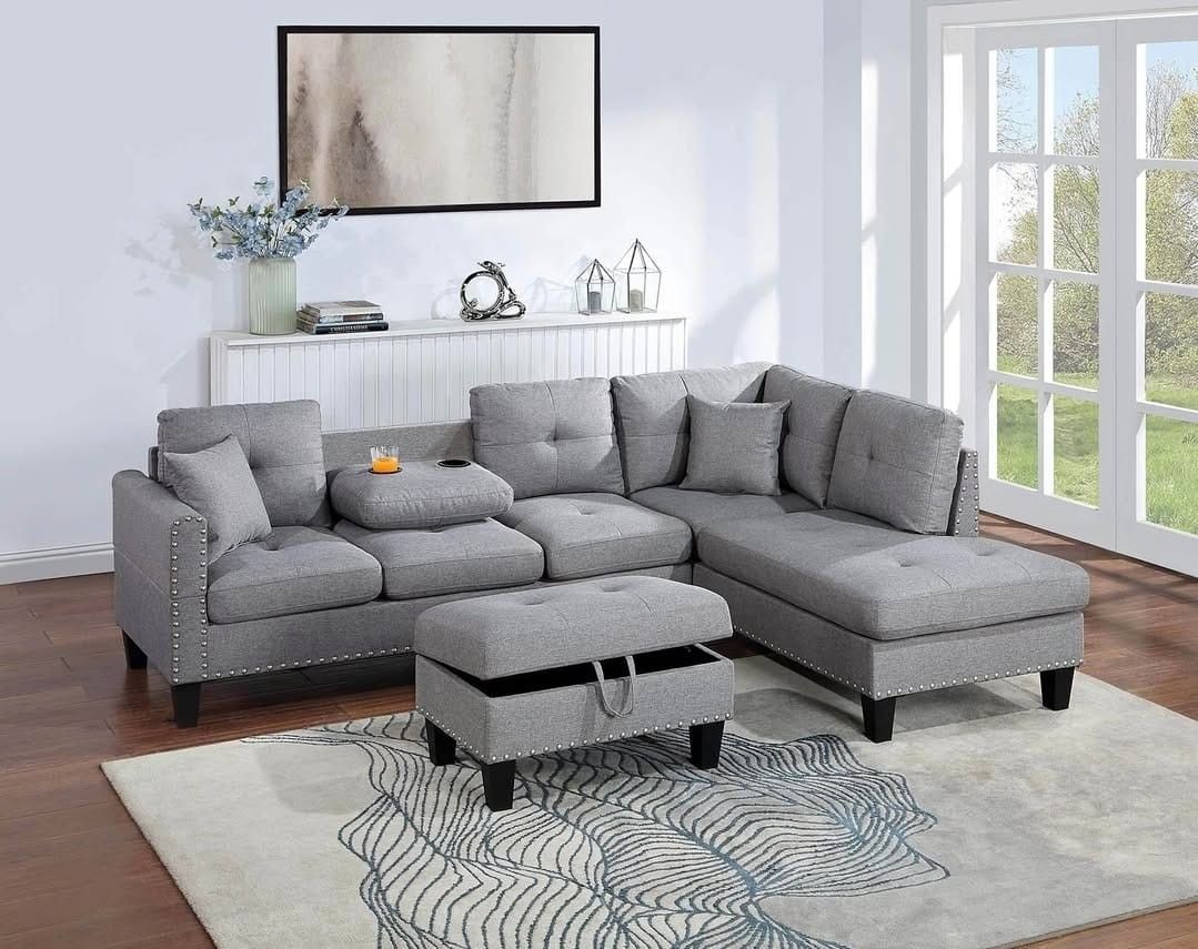 BRAND NEW 3PC SECTIONAL SOFA SET WITH OTTOMAN AND ACCENT PILLOWS INCLUDED $379