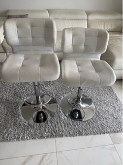 Pair of Modern White Adjustable Swivel Bar Stools