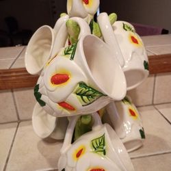 Mexican Ceramic Cups And Holder In Good Conditions $15 Pick Up In Edinburg No Holds 