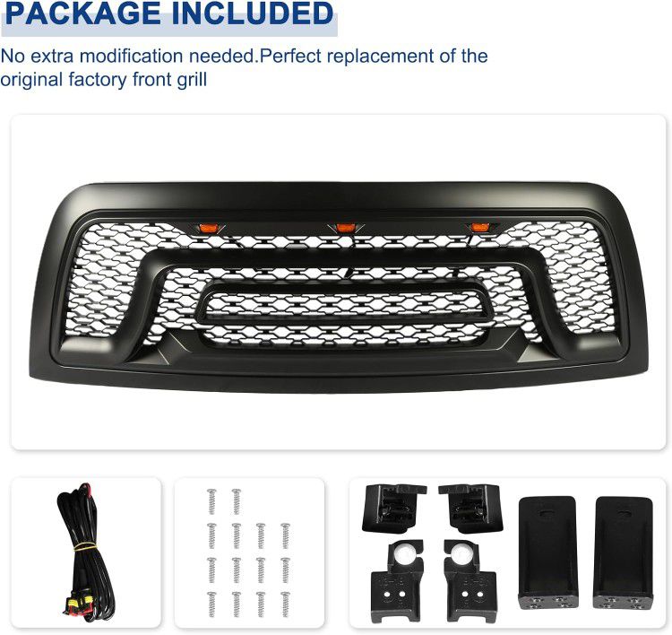 Grille Front Bumper Hood Matte Black w/ Signal LED Lights Compatible w/ 2010-2018 Ram 2(contact info removed)