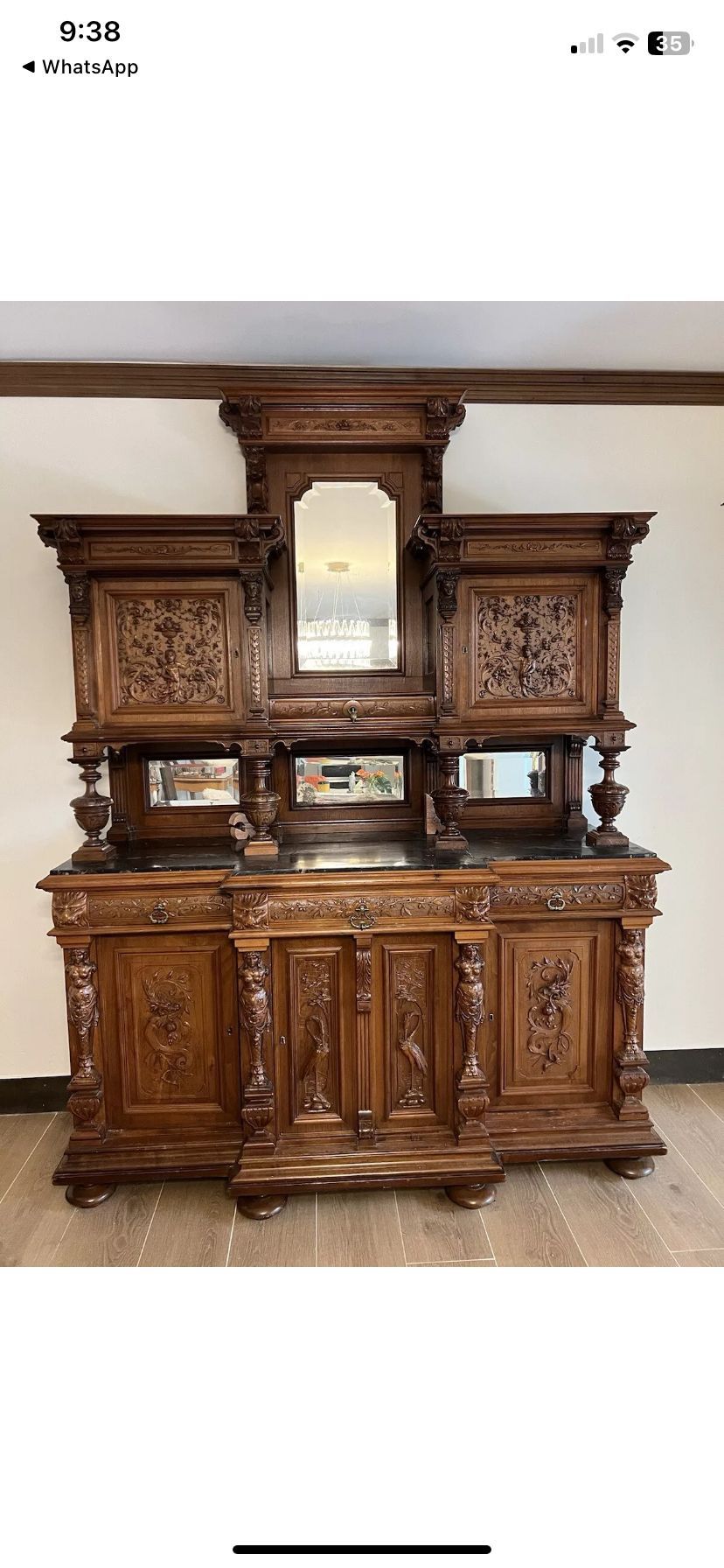Antique French Monumental Carved Ornate Walnut Commissioned Chateau Cabinet