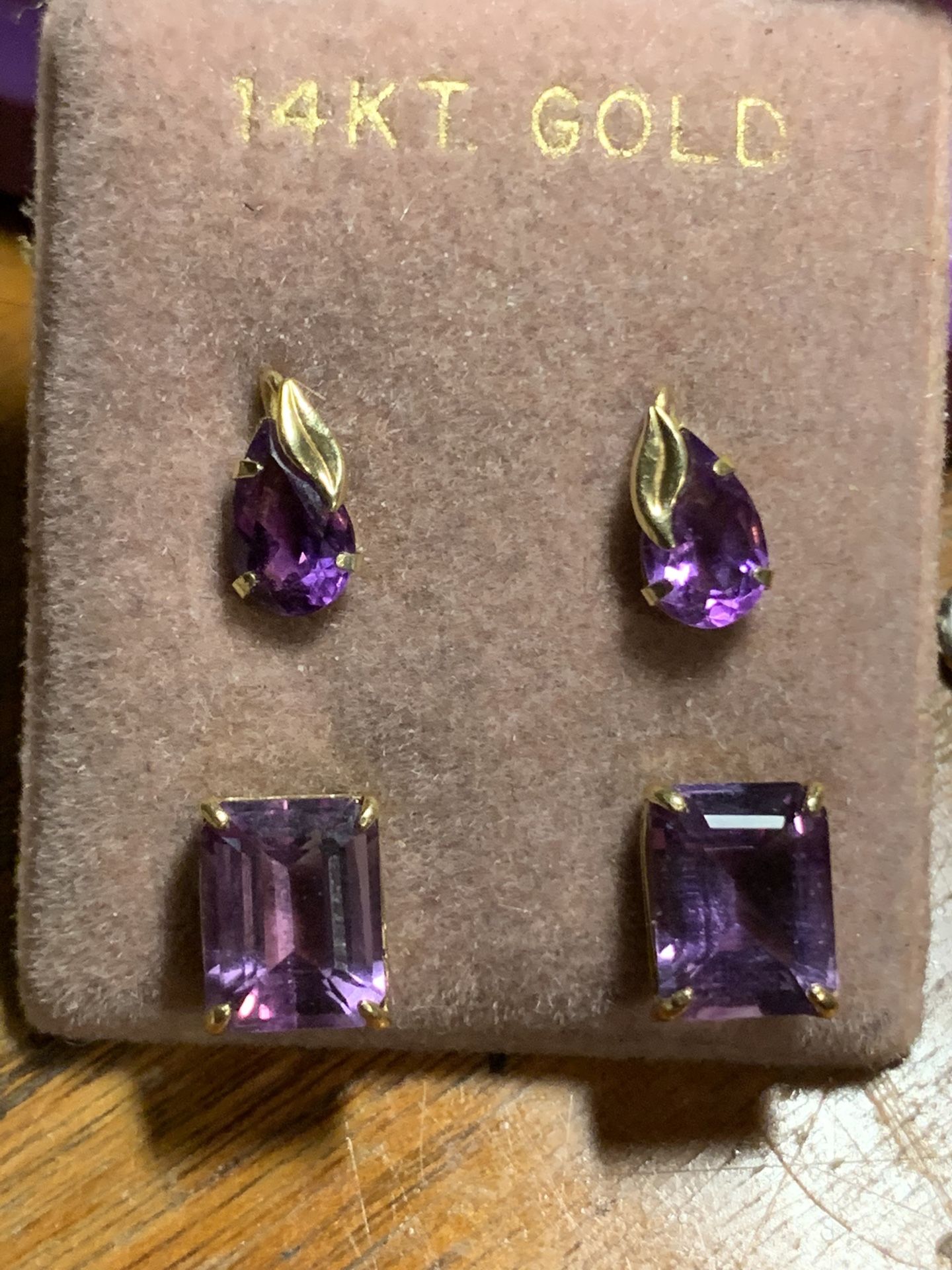 Two Unused Sets Of 14kt And Amythyst