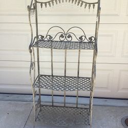 Unusual Ornate Metal Folding Shelf Unit w Crystal Drops