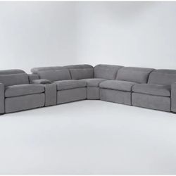 Sofa Samba Grey 154" 6 Piece Power Reclining Modular Sectional, Console,  USB, Complete, Living Spaces