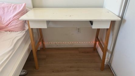Modern White & Wood Writing Desk / Small Bedroom Study Desk (42x20)