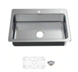 Glacier Bay Bratten 33 in. Drop-In Single Bowl 18 Gauge Stainless Steel Kitchen Sink with Accessories