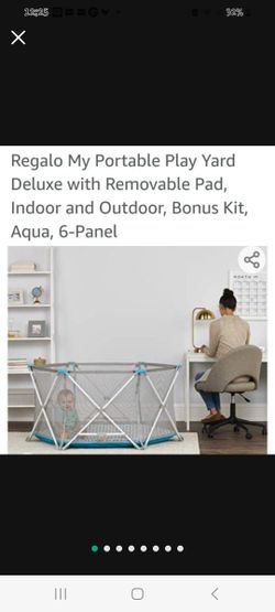 NEW - Regalo My Portable Play Yard Deluxe with Removable Pad, Indoor and Outdoor, Aqua, 6-Panel
