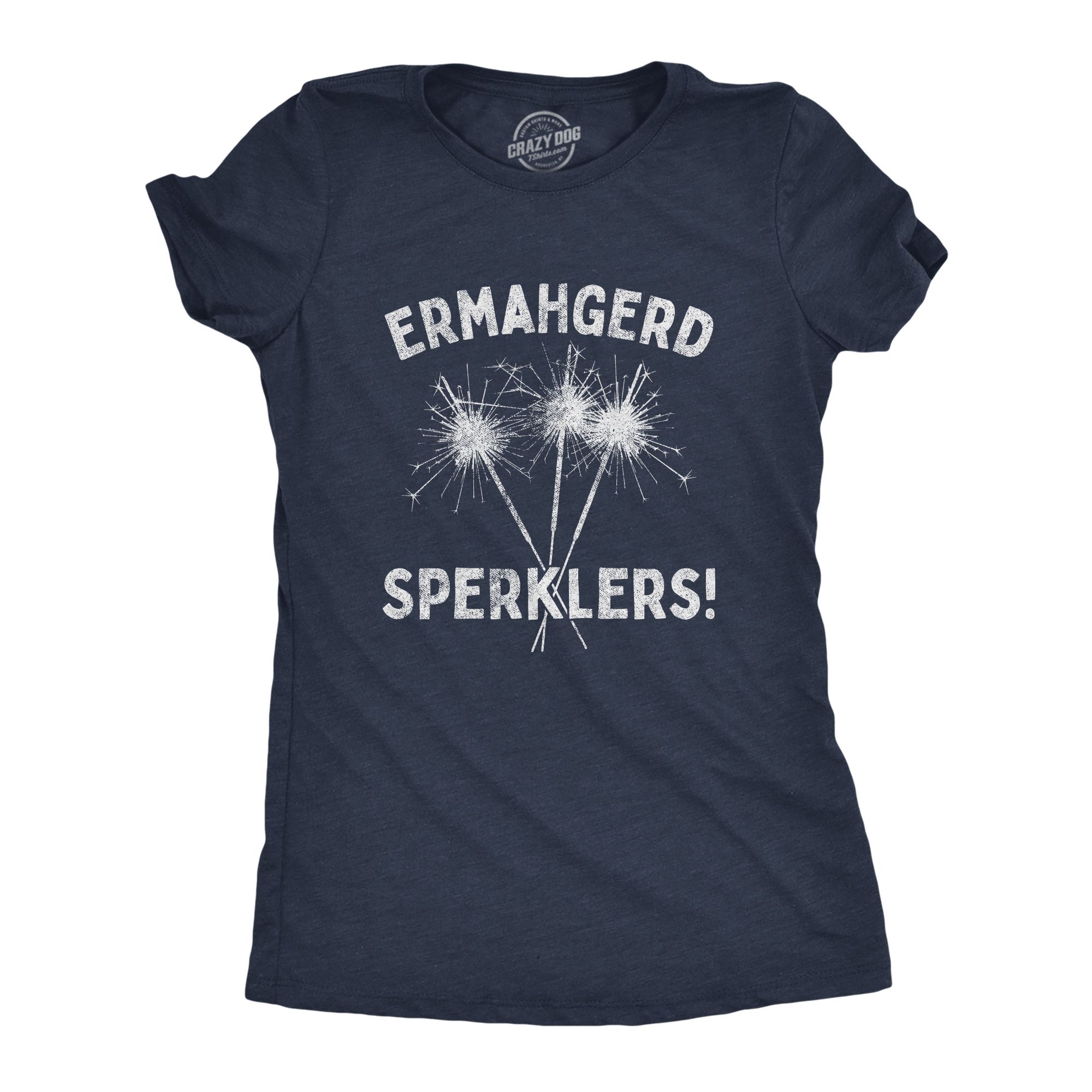 Womens Ermahgerd Sperklers Tshirt Funny 4th of July Fireworks Sparklers Graphic Novelty Tee (Heather Navy) - L