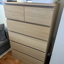 White Stained Oak MALM 6-drawer chest
