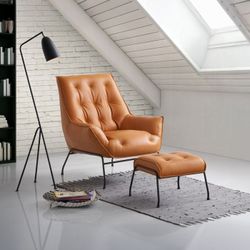 Accent Chair W Ottoman Sandstone Top Grain Leather, New Especial price