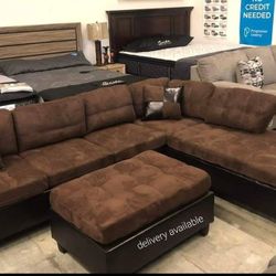 Brown/Black Sectional With Storage Ottoman/Delivery Available 