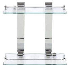 MODONA 13.75 in. x 13.5 in. x 5 in. Double Glass Wall Shelf with Pre-Installed Rails in Polished Chrome