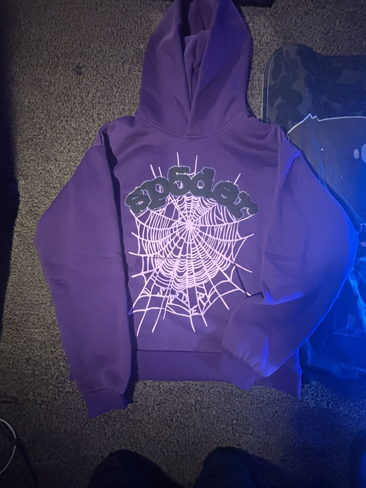 Sp5der Hoodie Purple Rhinestone
