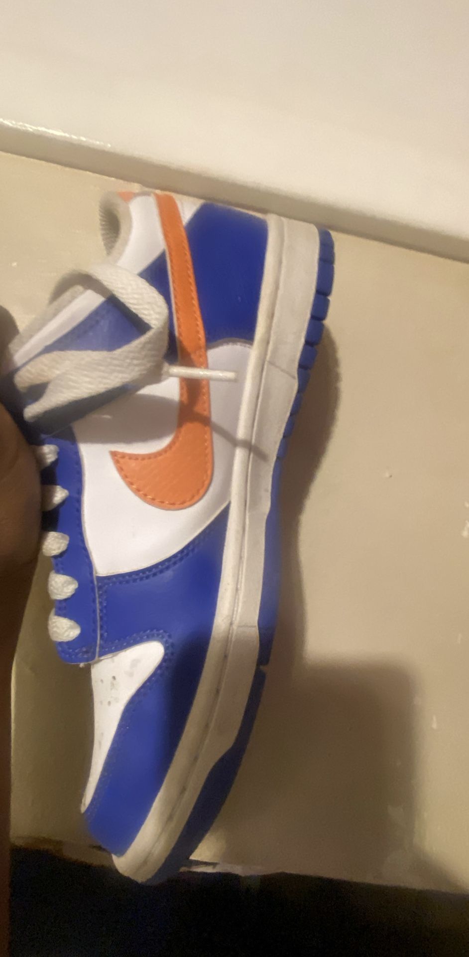 orange & blue low top nike dunks