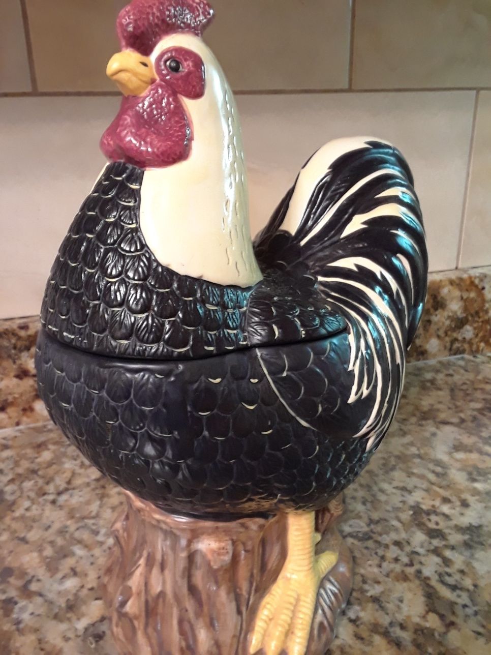 Cookie jar vintage Sakura Warren Kimble rooster hand-painted surface retired